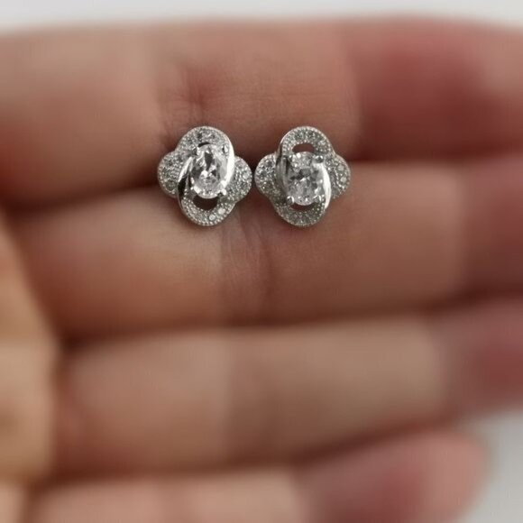 DIAMONELLE CZ sterling silver love knot stud earrings - Picture 4 of 7